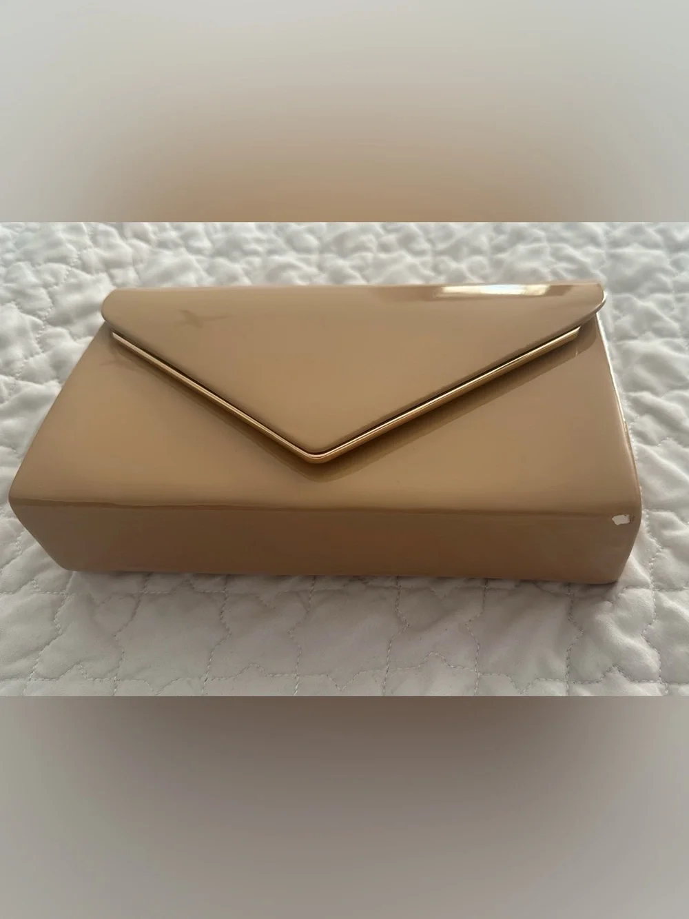 Classic Patent Envelope Clutch Shoulder Bag in Nude - Picture 3 of 3